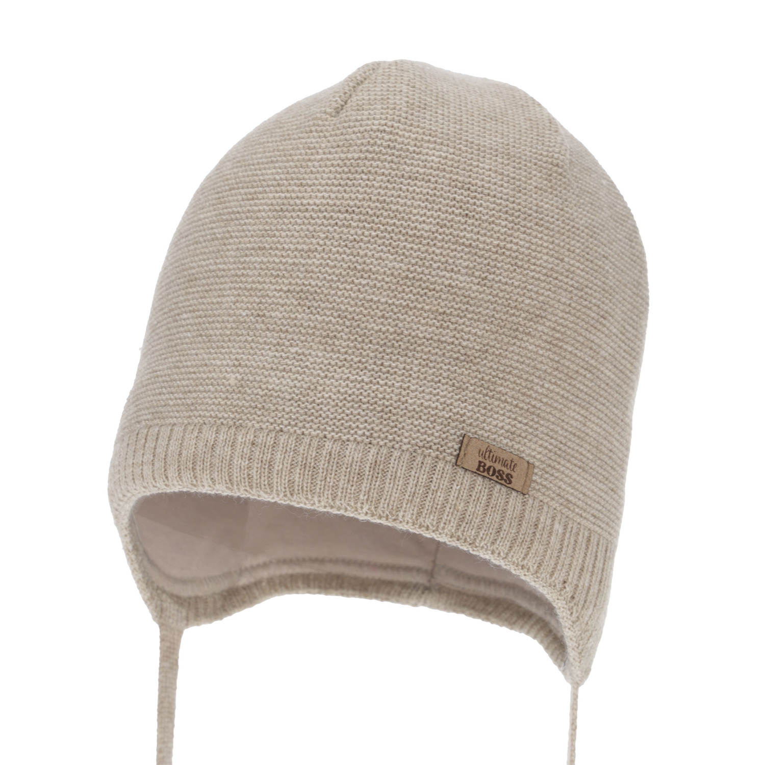 Pojke höst/vår mössa, beige, med knytband, Valdis