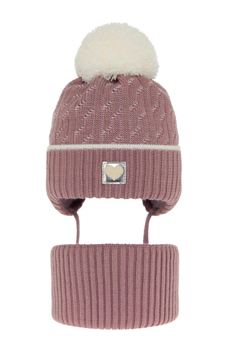 Flicka vinter set: mössa och halsduk, lila, med pompom, Natka