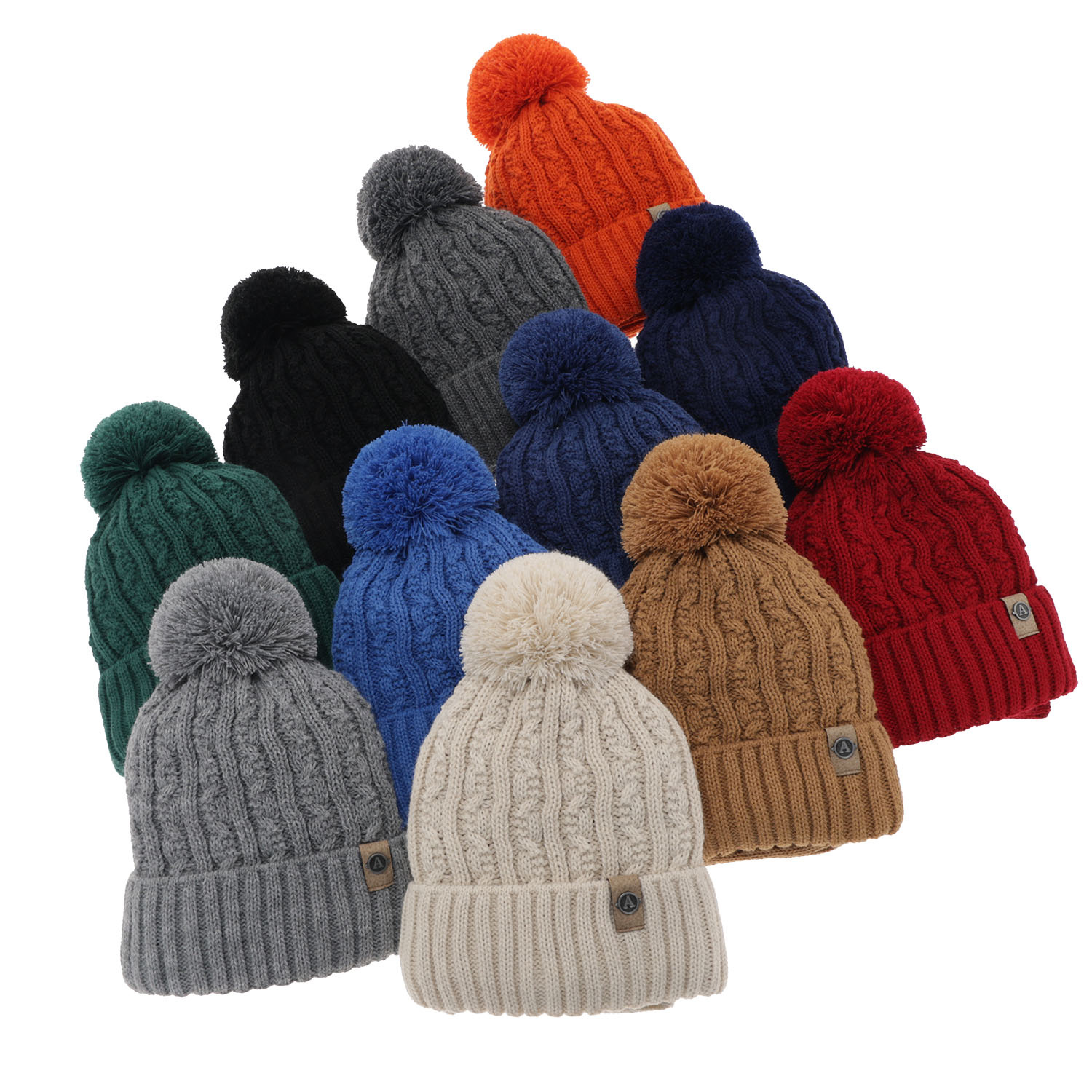 Pojke vinter set: mössa och halsduk, camel, med pompom, Almond