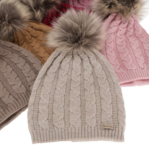 Dam vintermössa, beige, med merinull, Bafi