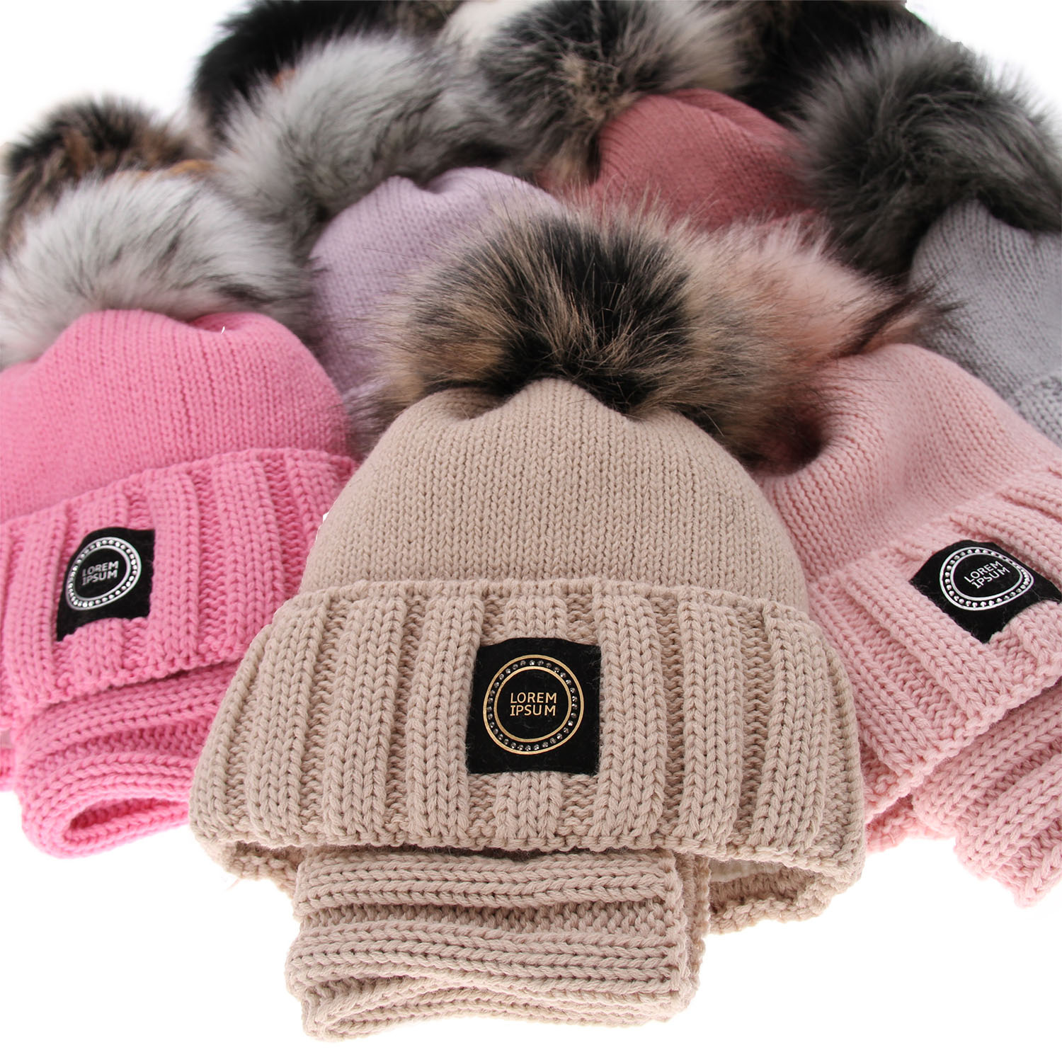 Flicka vinter set: mössa och halsduk, svart, med pompom, Hendi