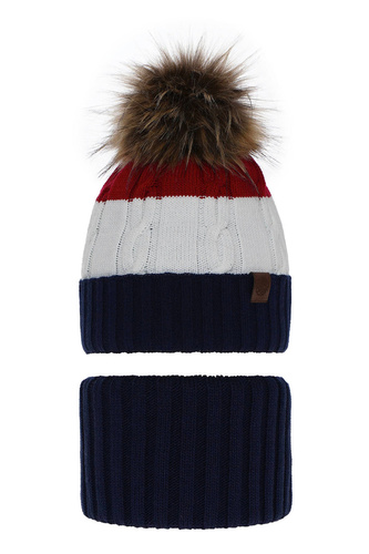 Pojke vinter set: mössa och halsduk, blå, med pompom, Karmel