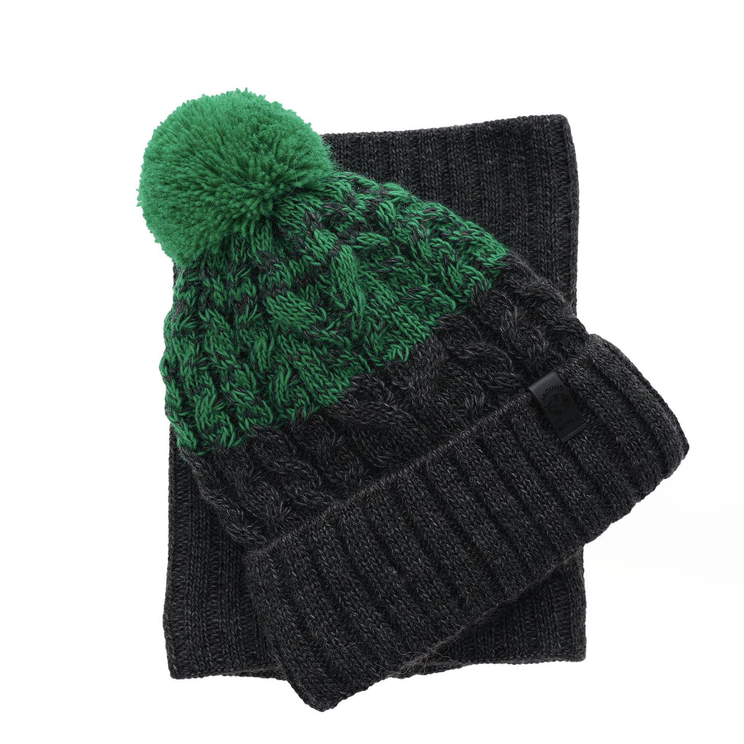 Pojke vinter set: mössa och halsduk, svart, med pompom, Travis
