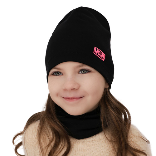 Flicka höst/vår set: mössa och halsduk, rosa, fodrad med bomull, Friza