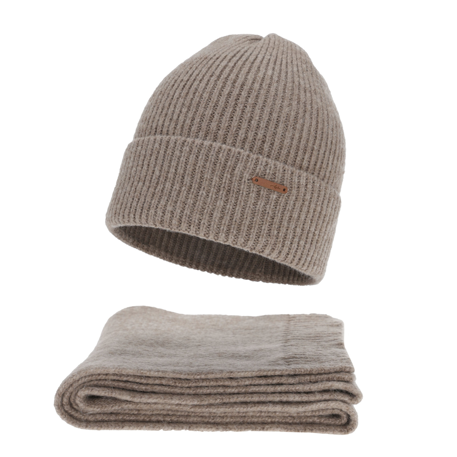 Dam vinter set: mössa och halsduk, mörkbeige, med merinull, Seala