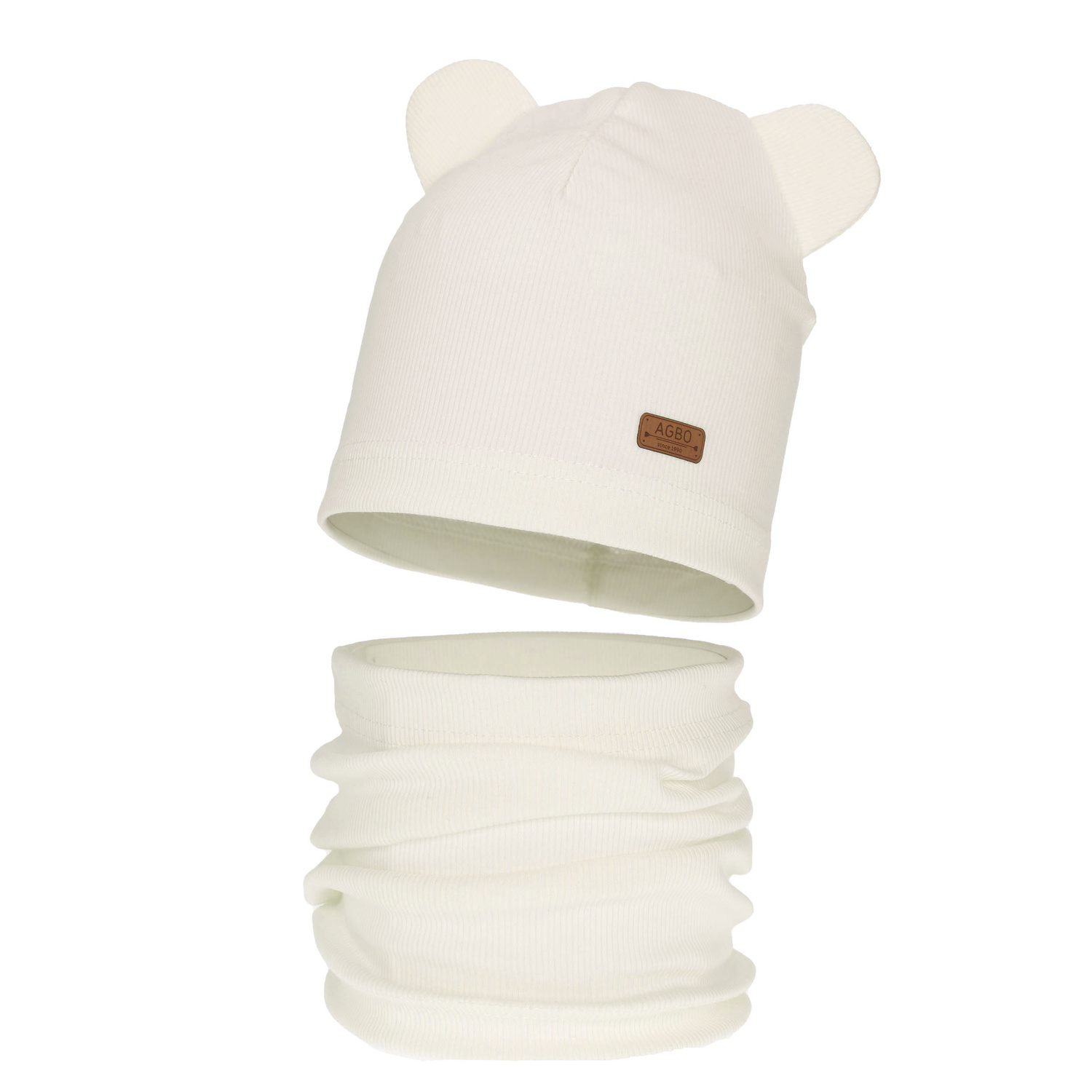 Flicka höst/vår set: mössa och tubhalsduk, bomull, krämfärgad Georgea