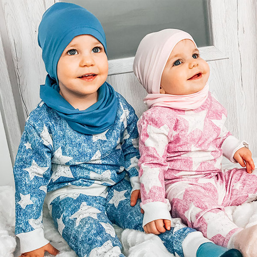 Flicka höst/vår set: mössa och tubhalsduk, amarant, i bomull, Hazelka