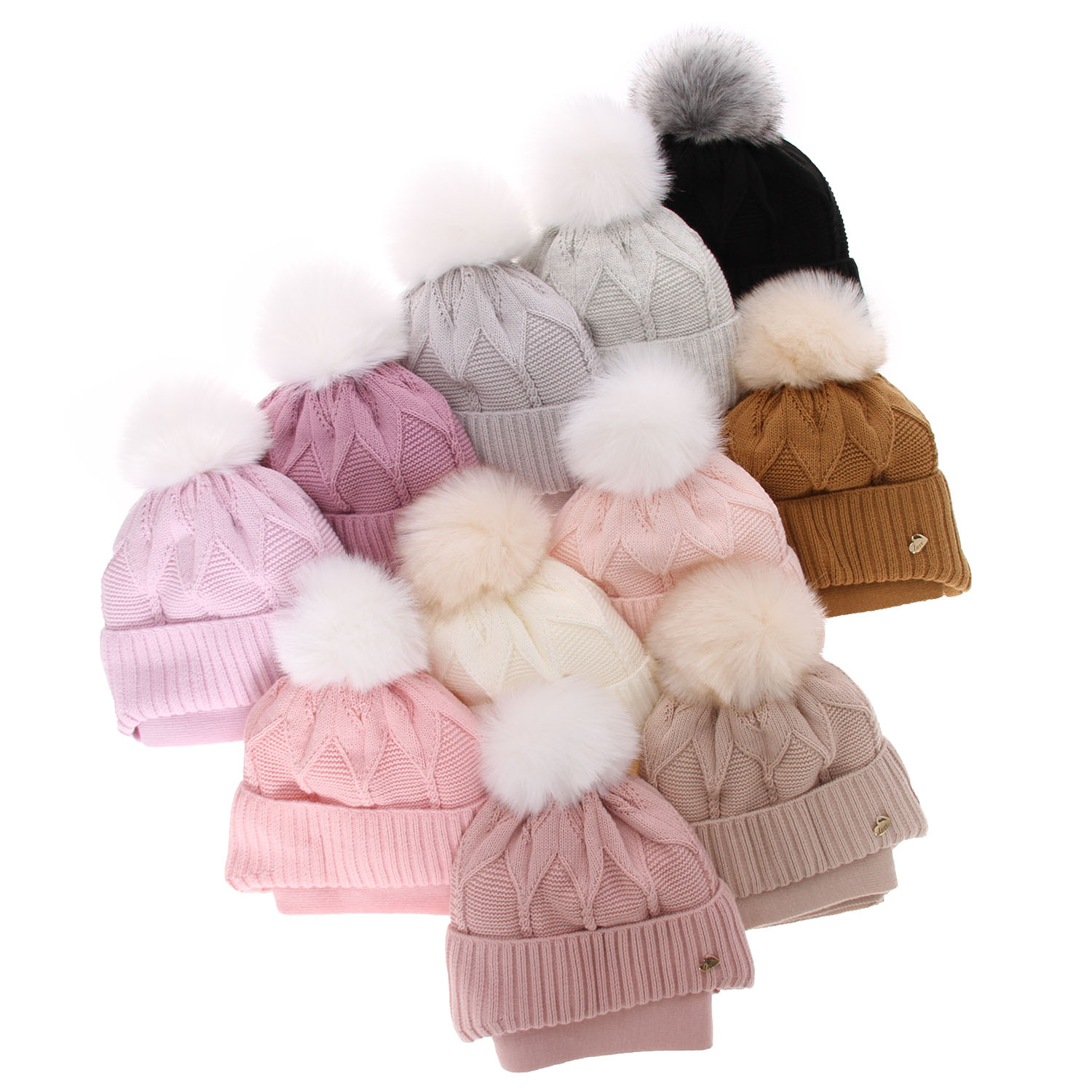 Flicka vinter set: mössa och halsduk, grå, med pompom, Altina