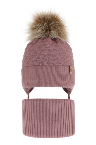 Flicka vinter set: mössa och tubhalsduk, lila, med pompom, Egeria