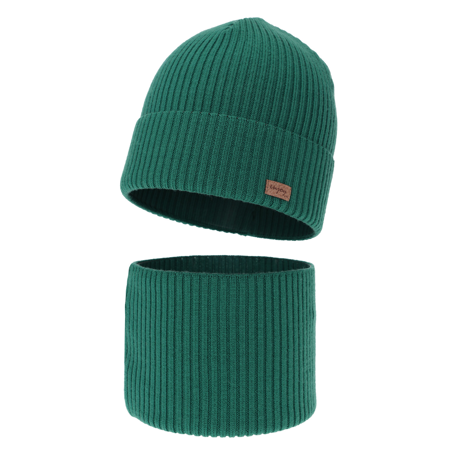 Pojke höst/vår set: mössa och tubhalsduk, 100% Merino Ull, szmaragdowy, Intro
