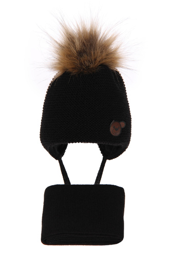 Pojke vinter set: mössa och halsduk, svart, med pompom, wiązany Banksi