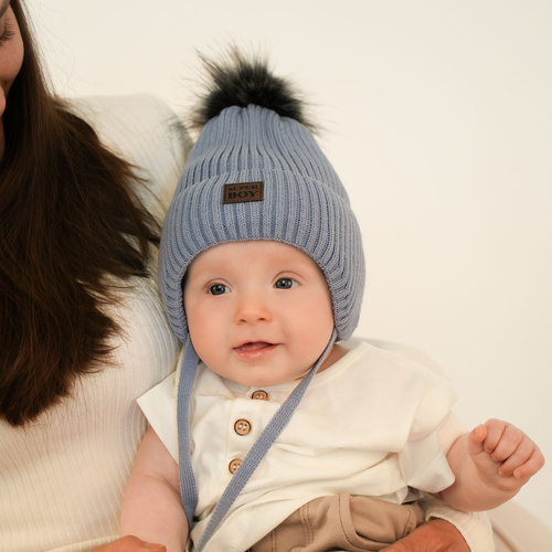 Pojke vinter set: mössa och tubhalsduk, camel, med knytband, Denzel