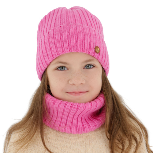 Flicka vinter set: mössa och tubhalsduk, kremfärgad, 100% merino ull, fodrad med bomull, Vanira