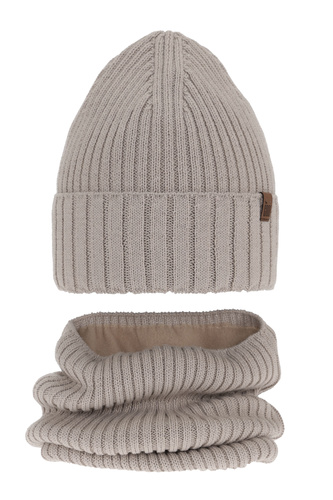 Pojke vinter set: mössa och halsduk, beige, ylle, Metis