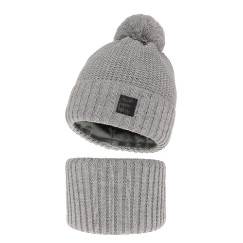 Pojke vinter set: mössa och tubhalsduk, grå, med pompom, Conan