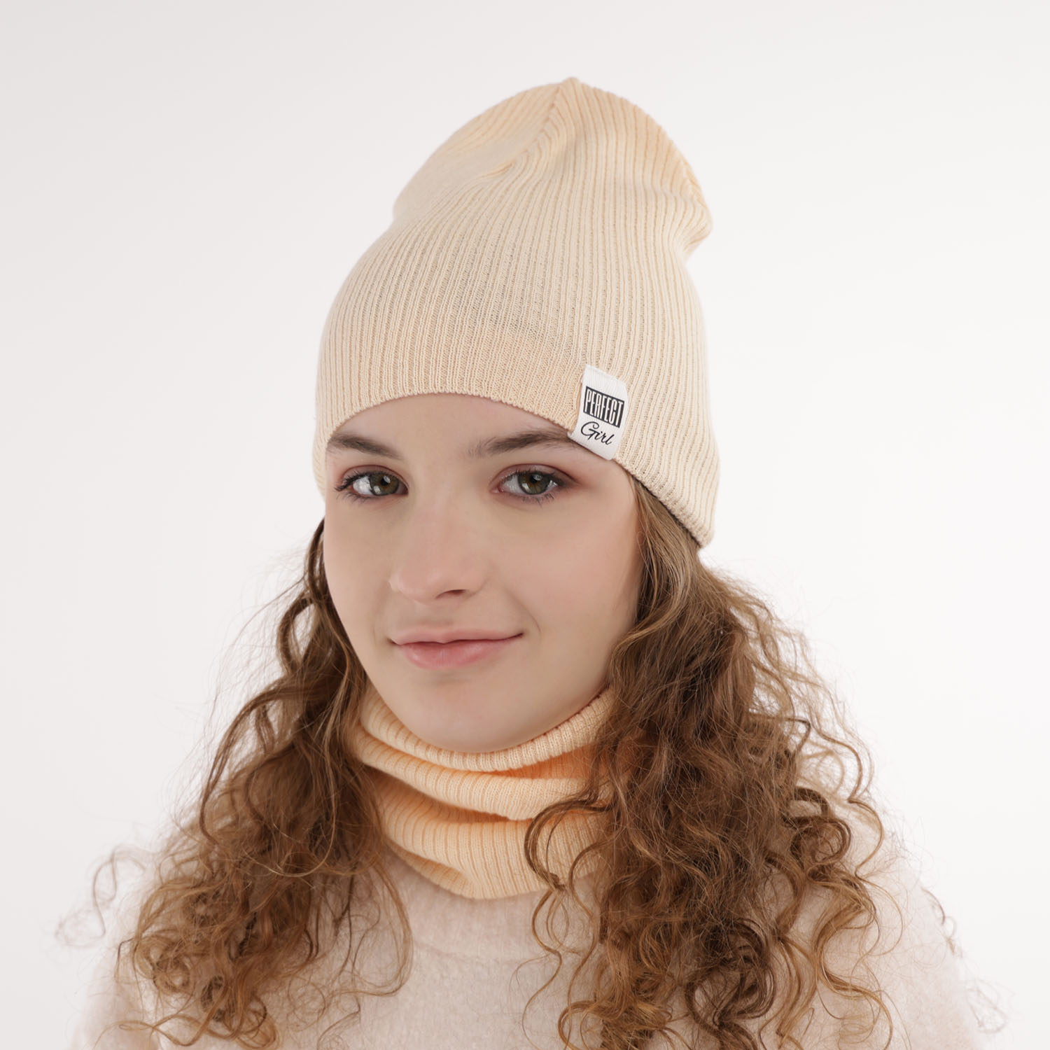 Flicka höst/vår set: mössa och halsduk, rosa, med bomull, Farinka