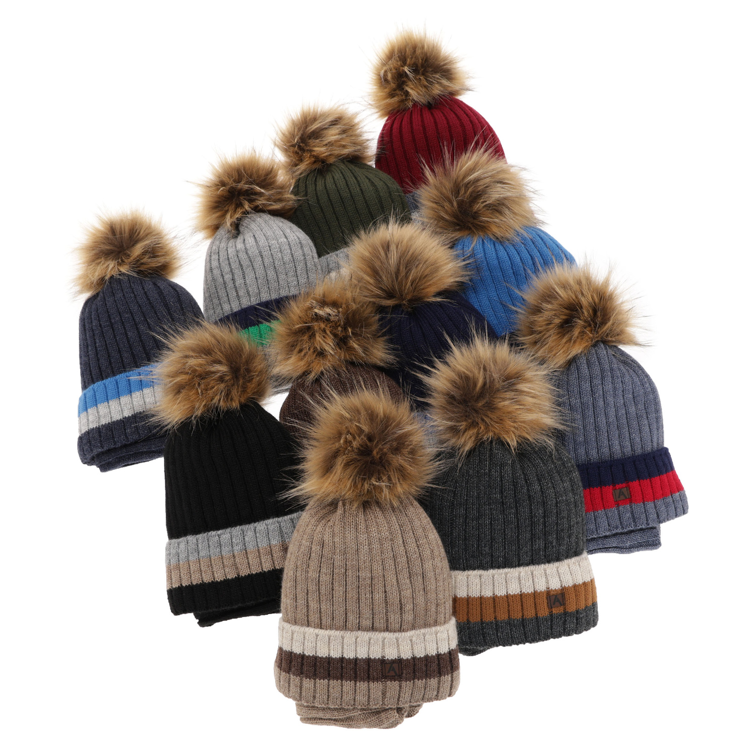 Pojke vinter set: mössa och tubhalsduk, brun, med pompom, fodrad med fleece, Beno
