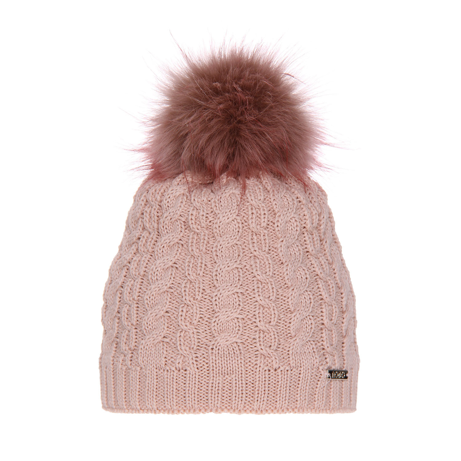 Dam vintermössa, rosa, med merinull, med pompom, Satina
