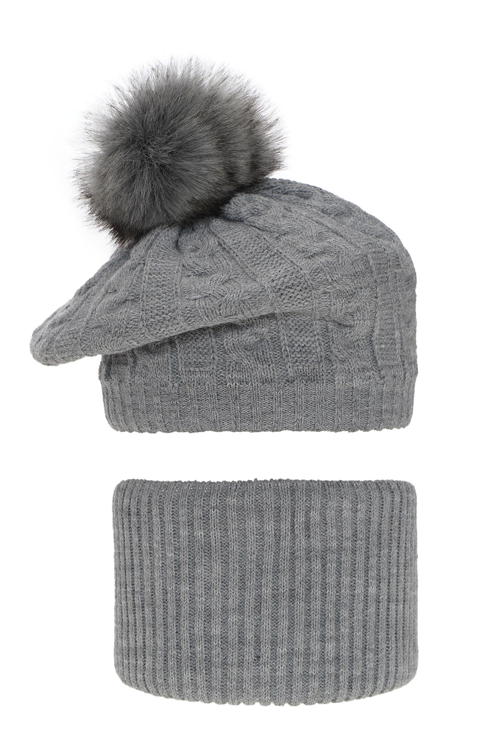 Flicka vinter set: mössa och halsduk, grå, med pompom, Koffi