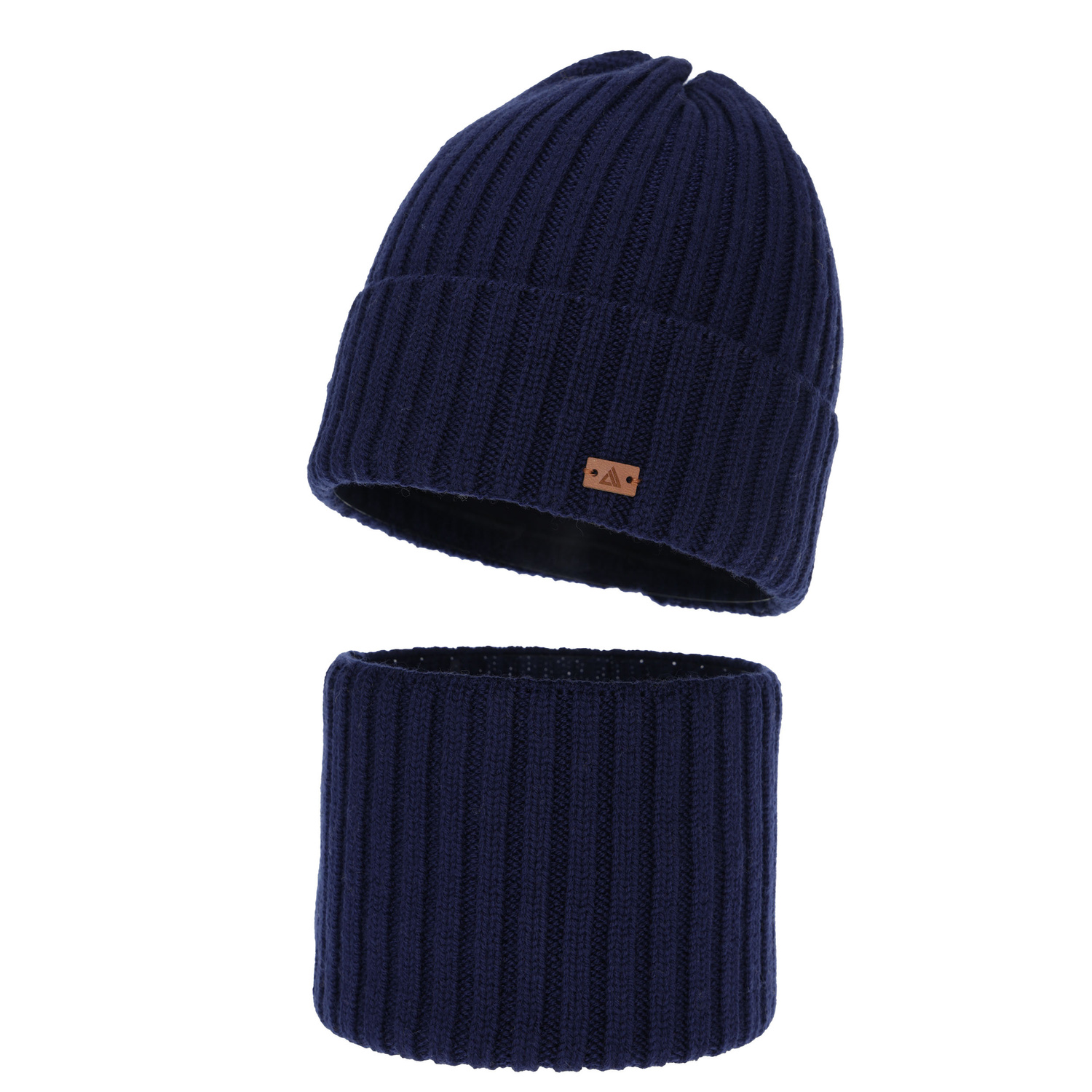 Pojke vinter set: mössa och tubhalsduk, marinblå, 100% Merino Ull, Umberto