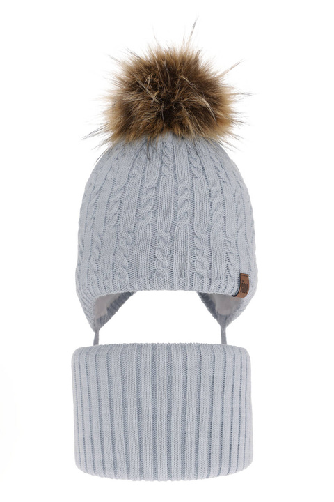 Pojke vinter set: mössa och halsduk, blå, med pompom, wiązany, Indigo
