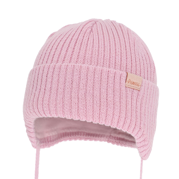 Flicka vintermössa, rosa, med knytband, med merinull, Punia