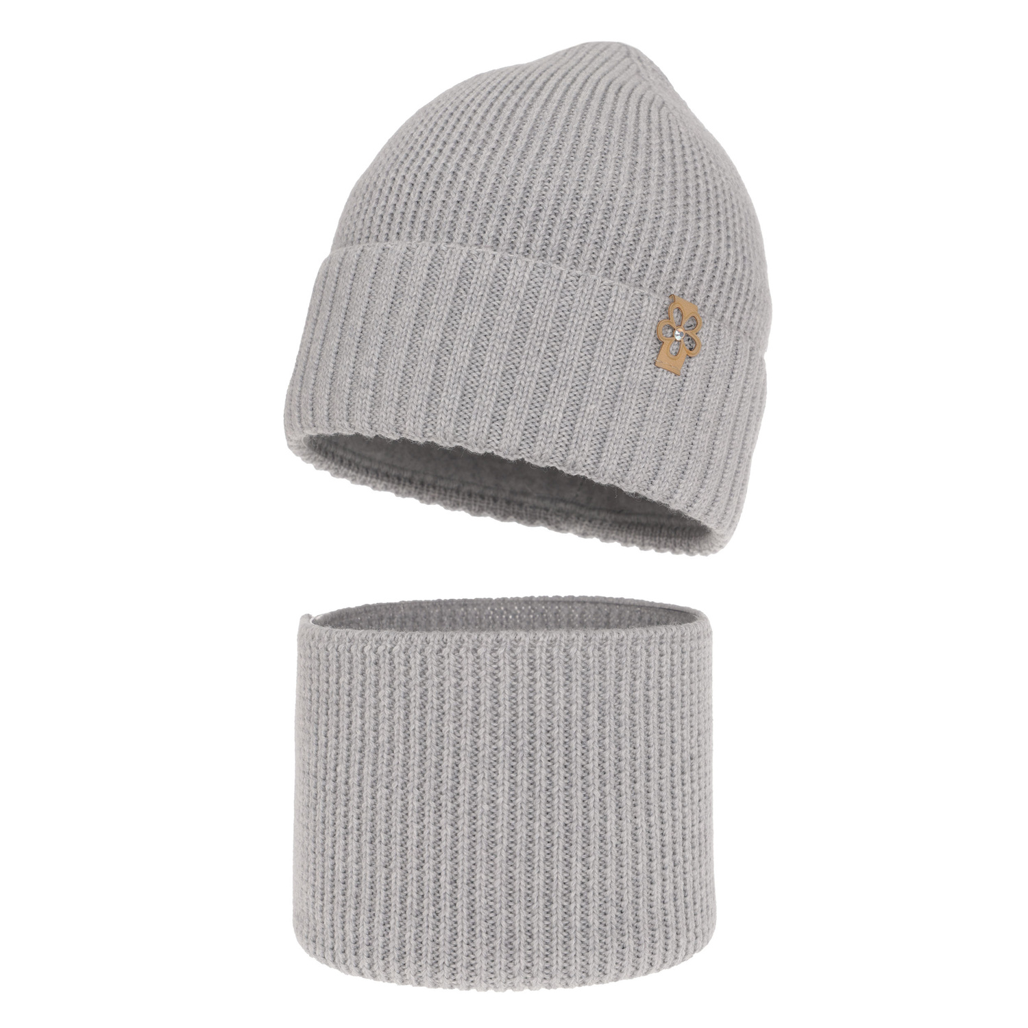 Flicka vinter set: mössa och tubhalsduk, grå, 100% Merino Ull, Nelita