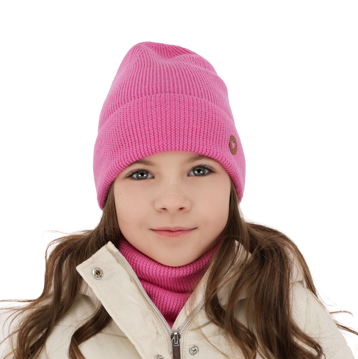 Flicka höst/vår set: mössa och tubhalsduk, camel, 100% Merino Ull, Brook