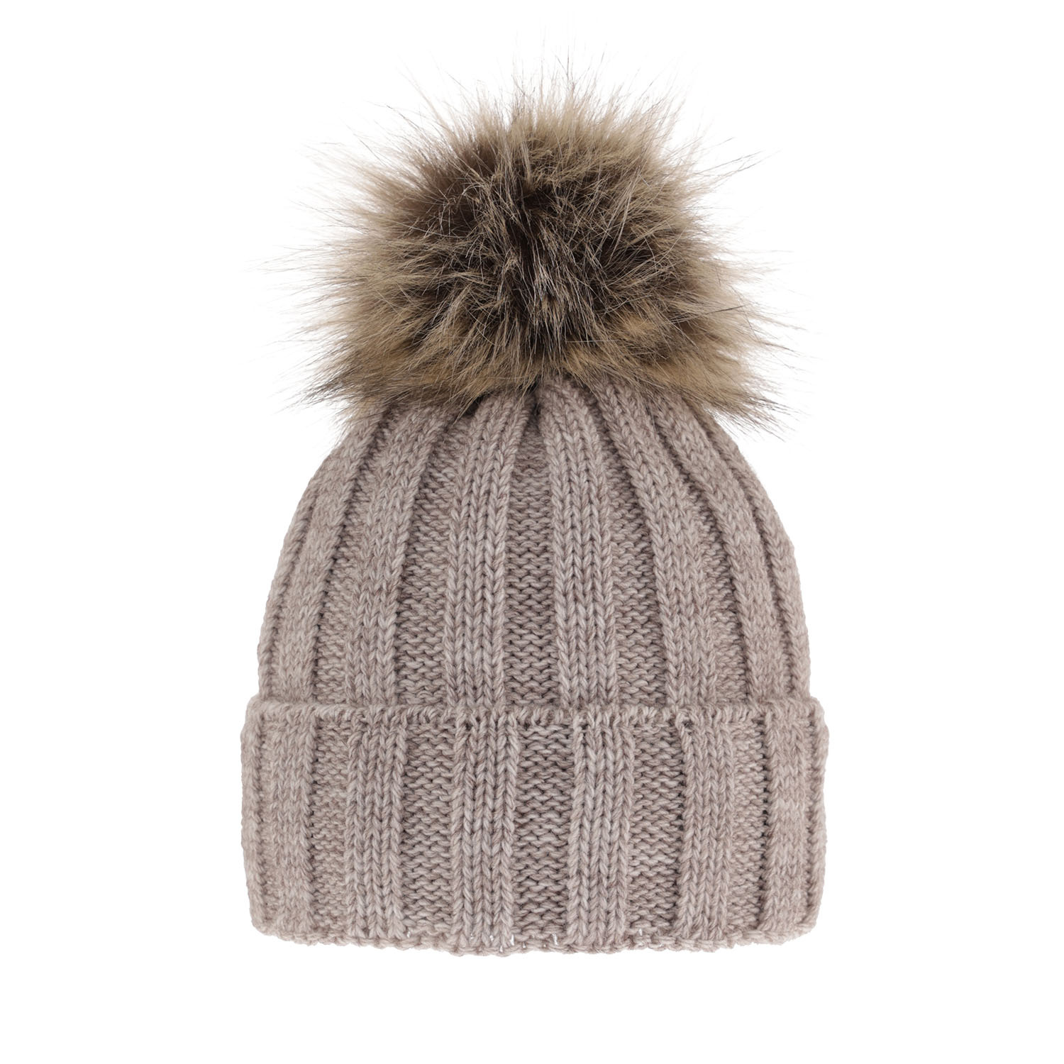 Dam vintermössa, beige, med pompom, Mokka