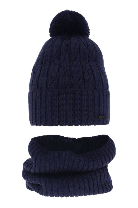 Pojke vinter set: mössa och tubhalsduk, granat, med pompom, med merinull, Talar