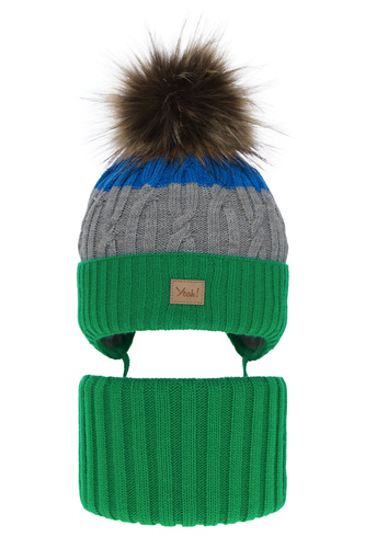 Pojke vinter set: mössa och tubhalsduk, grön, med pompom, Maxwell