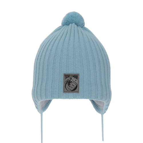 Pojke höst/vår mössa, blå, med knytband, med pompom, Cyspin