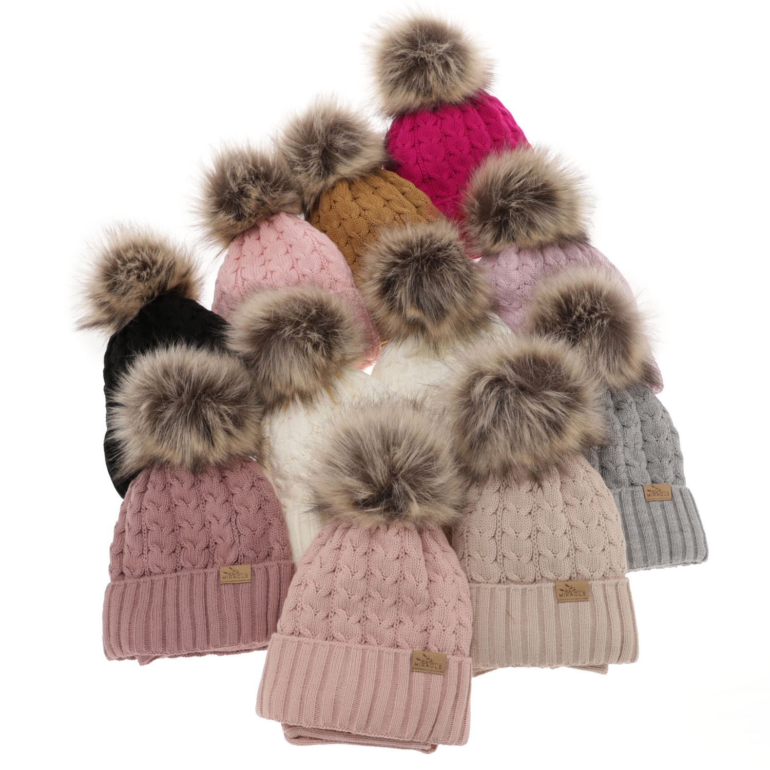 Flicka vinter set: mössa och halsduk, amarant, med pompom, Tanzania