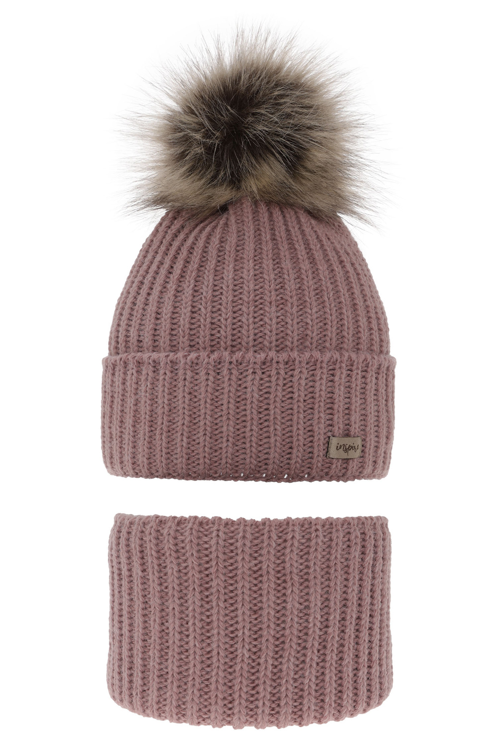 Flicka vinter set: mössa och tubhalsduk, lavendel, med pompom, Willow