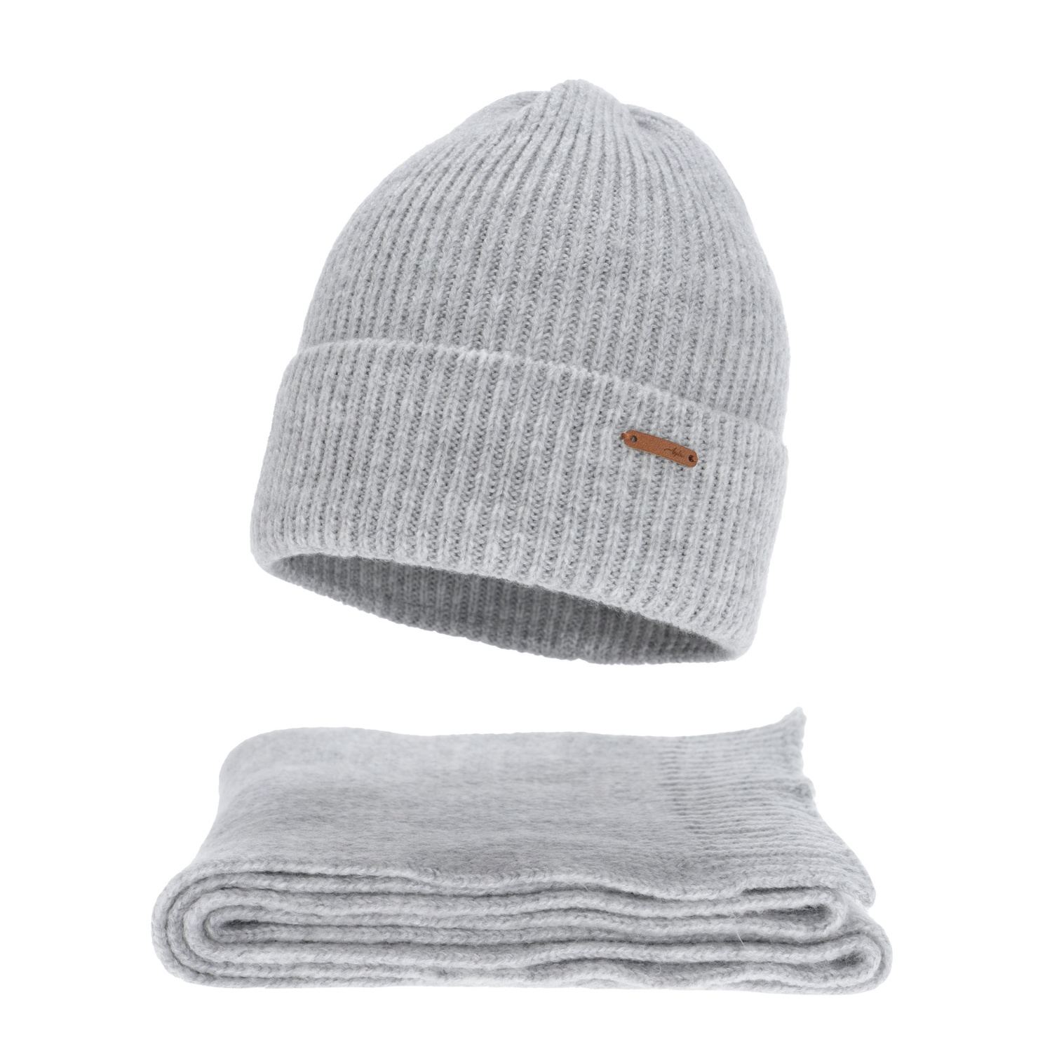 Dam vinter set: mössa och halsduk, grå, med merinull, Seala