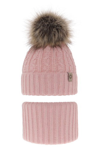 Flicka vinter set: mössa och tubhalsduk, rosa, med pompom, Pretoria