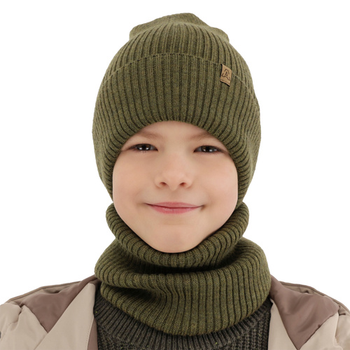 Pojke höst/vår set: mössa och halsduk, camel, 100% Merino Ull, Lemas