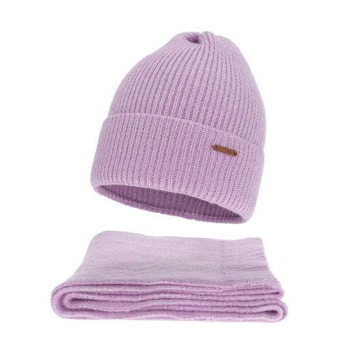 Dam vinter set: mössa och halsduk, lila, med merinull, Seala