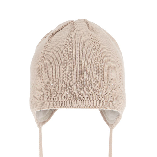 Flicka höst/vår mössa, beige, med knytband, Antila
