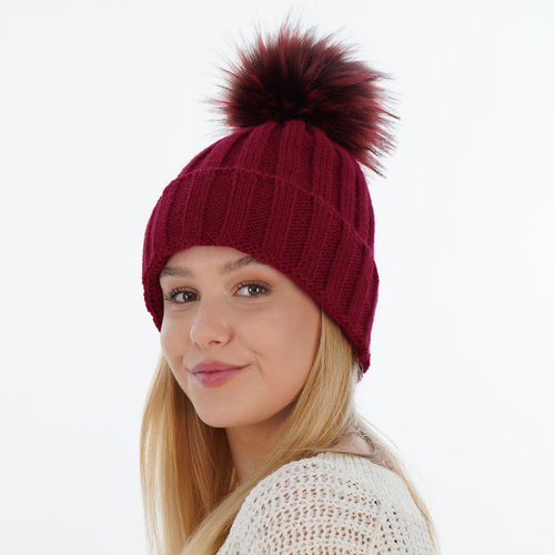 Dam vintermössa, camel, med pompom, Mokka