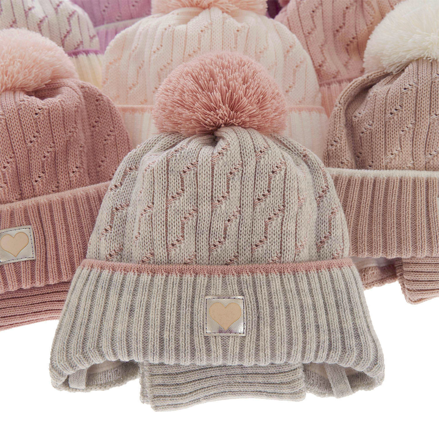 Flicka vinter set: mössa och halsduk, rosa, med pompom, Natka