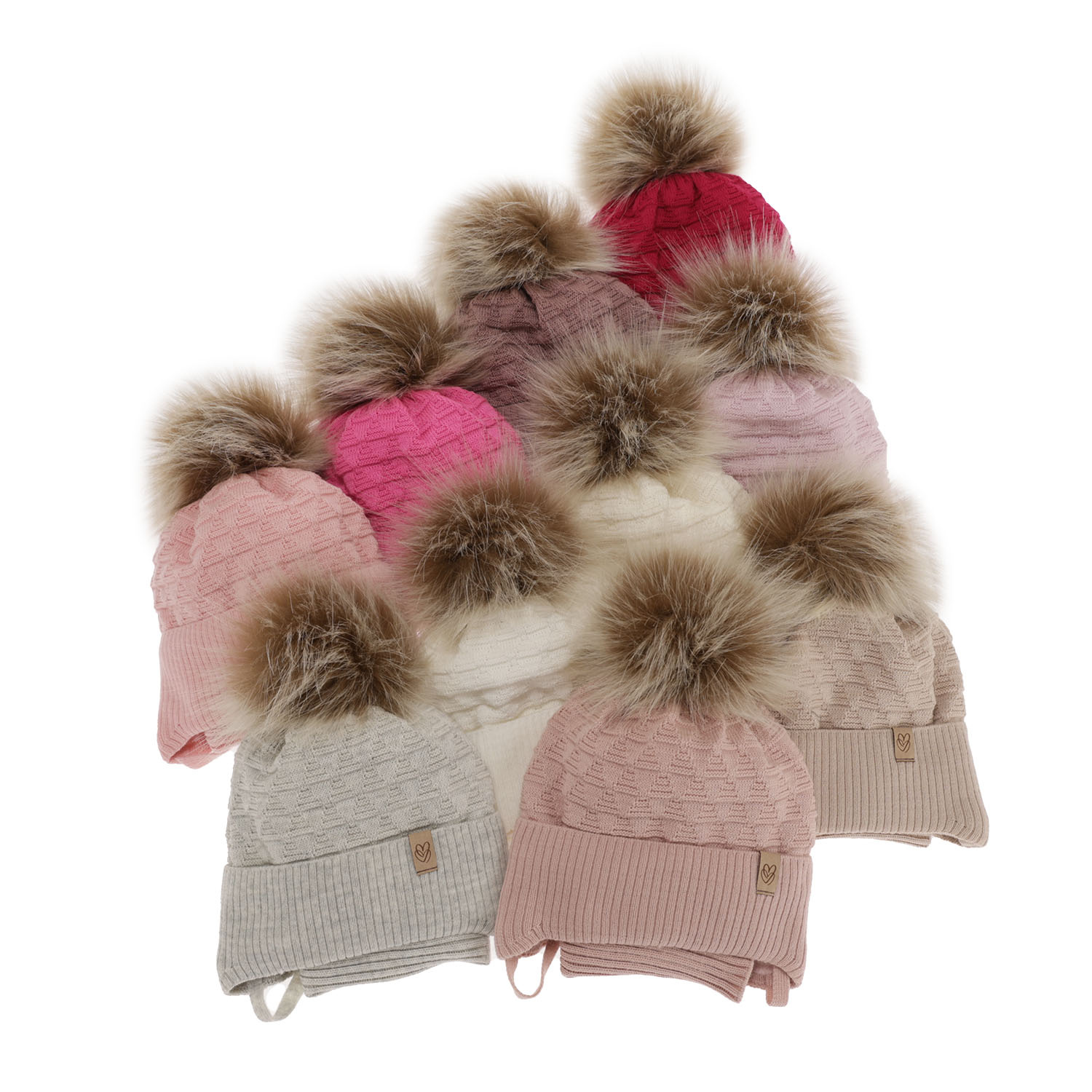 Flicka vinter set: mössa och halsduk, beige, med pompom, Egeria
