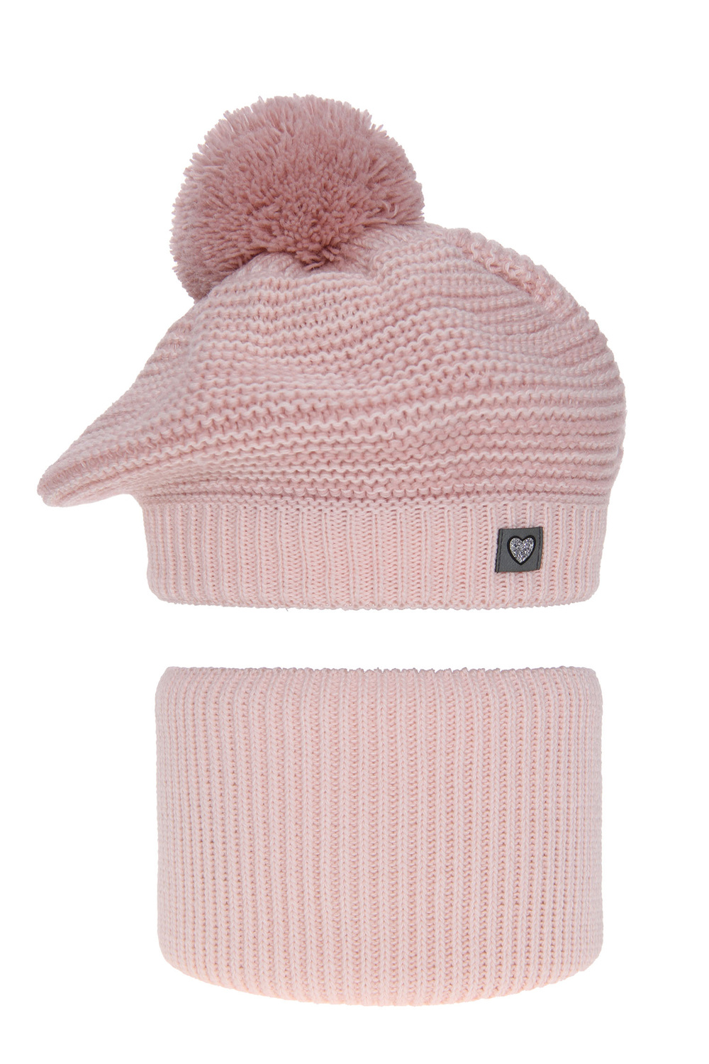Flicka vinter set: mössa och halsduk, rosa, med pompom, Lira
