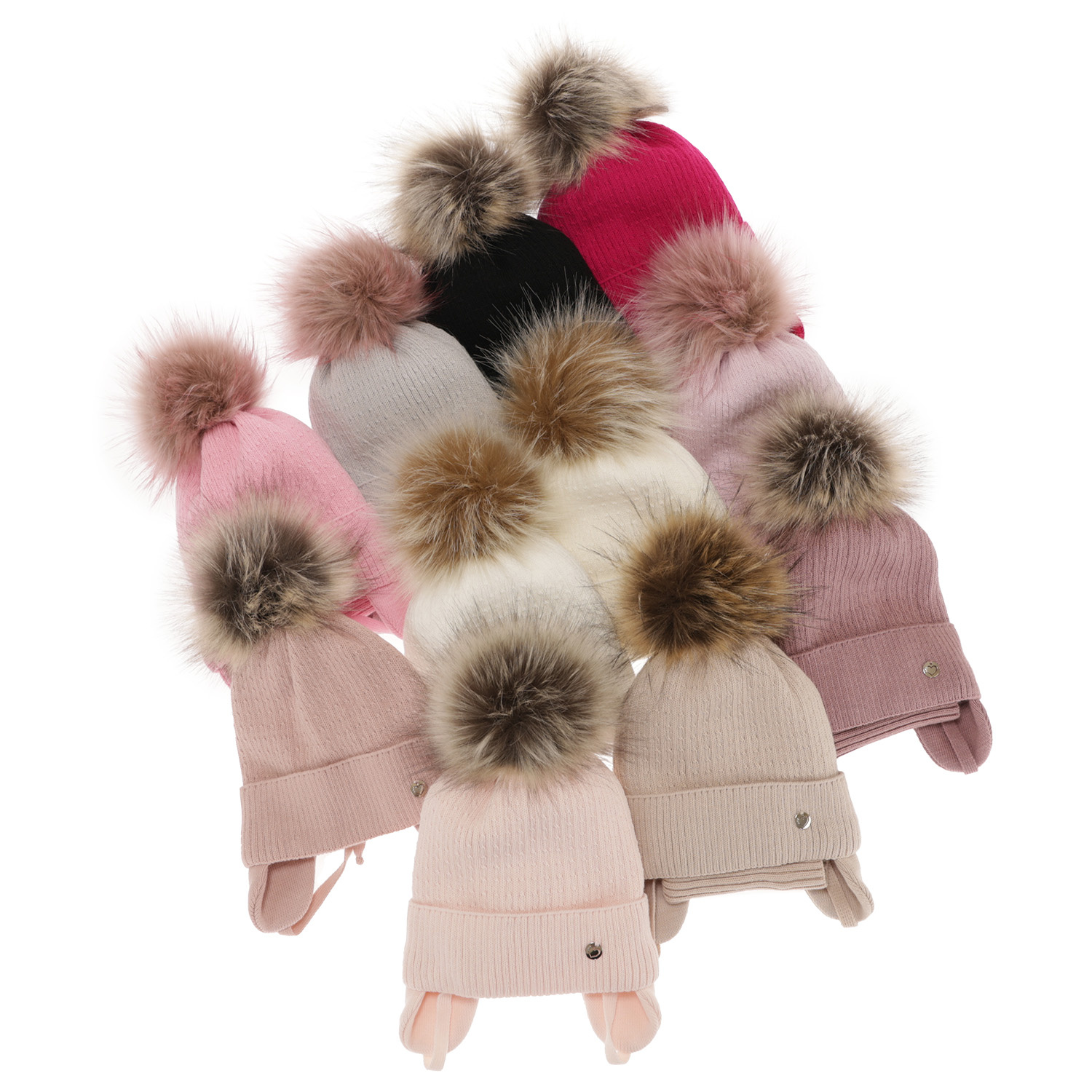 Flicka vinter set: mössa och halsduk, creme, med pompom, Debra