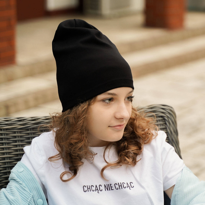 Flicka höst/vår set: mössa och tubhalsduk, svart, fodrad med bomull, Hazelka