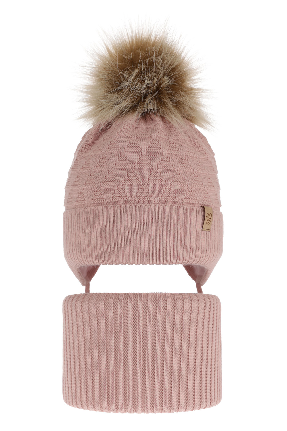 Flicka vinter set: mössa och halsduk, rosa, med pompom, Egeria