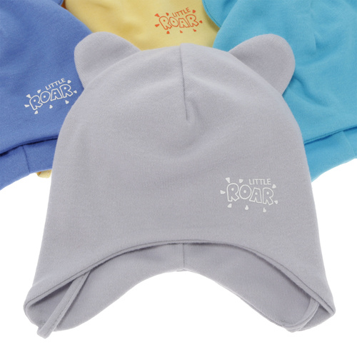 Pojke höst/vår mössa, grå, bomull, med knytband, Alrik