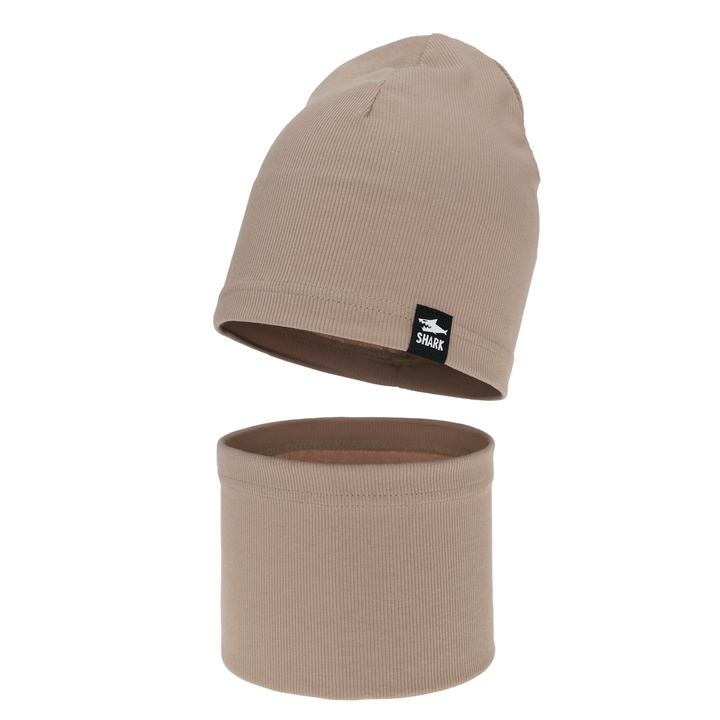 Pojke höst/vår set: mössa och tubhalsduk, bomull, mörkbeige, Rumel