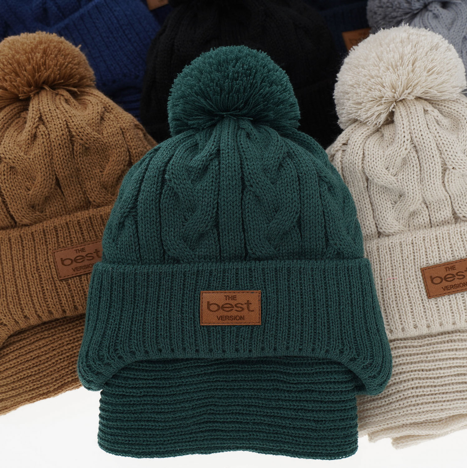 Pojke vinter set: mössa och halsduk, blå, med pompom, Remix