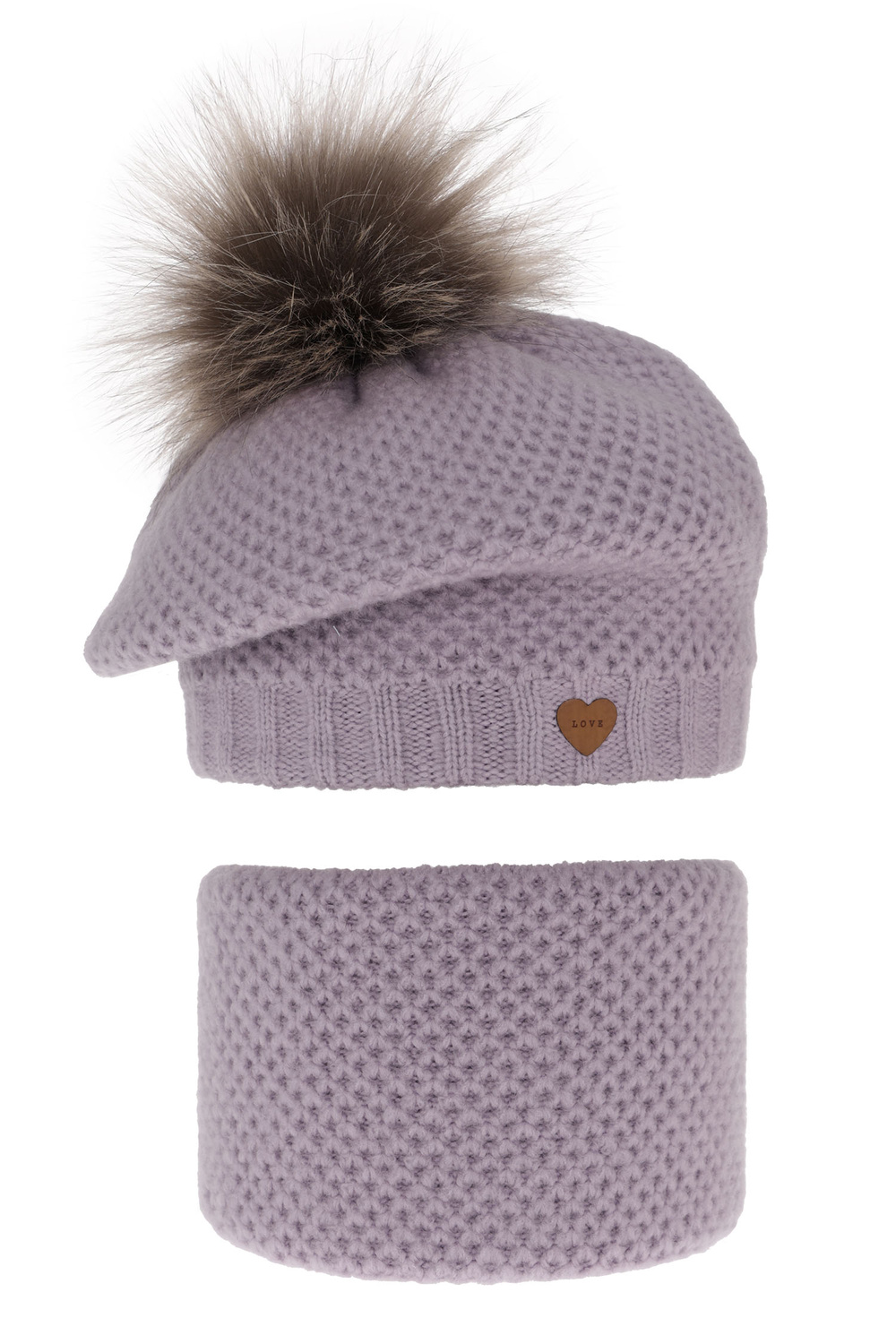 Flicka vinter set: mössa och tubhalsduk, lila, med pompom, Francesca